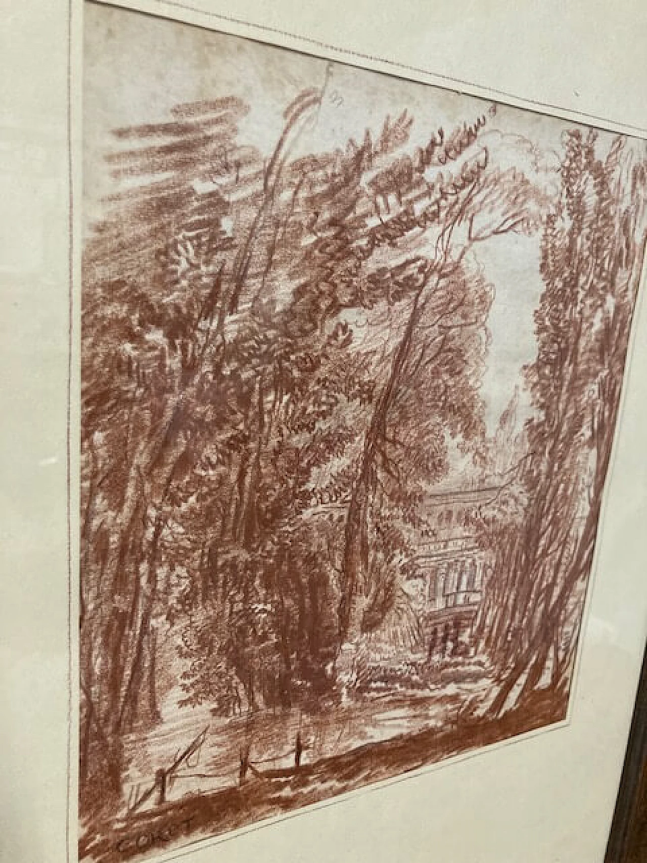 Disegno a matita sanguigna di paesaggio, metà '800 7