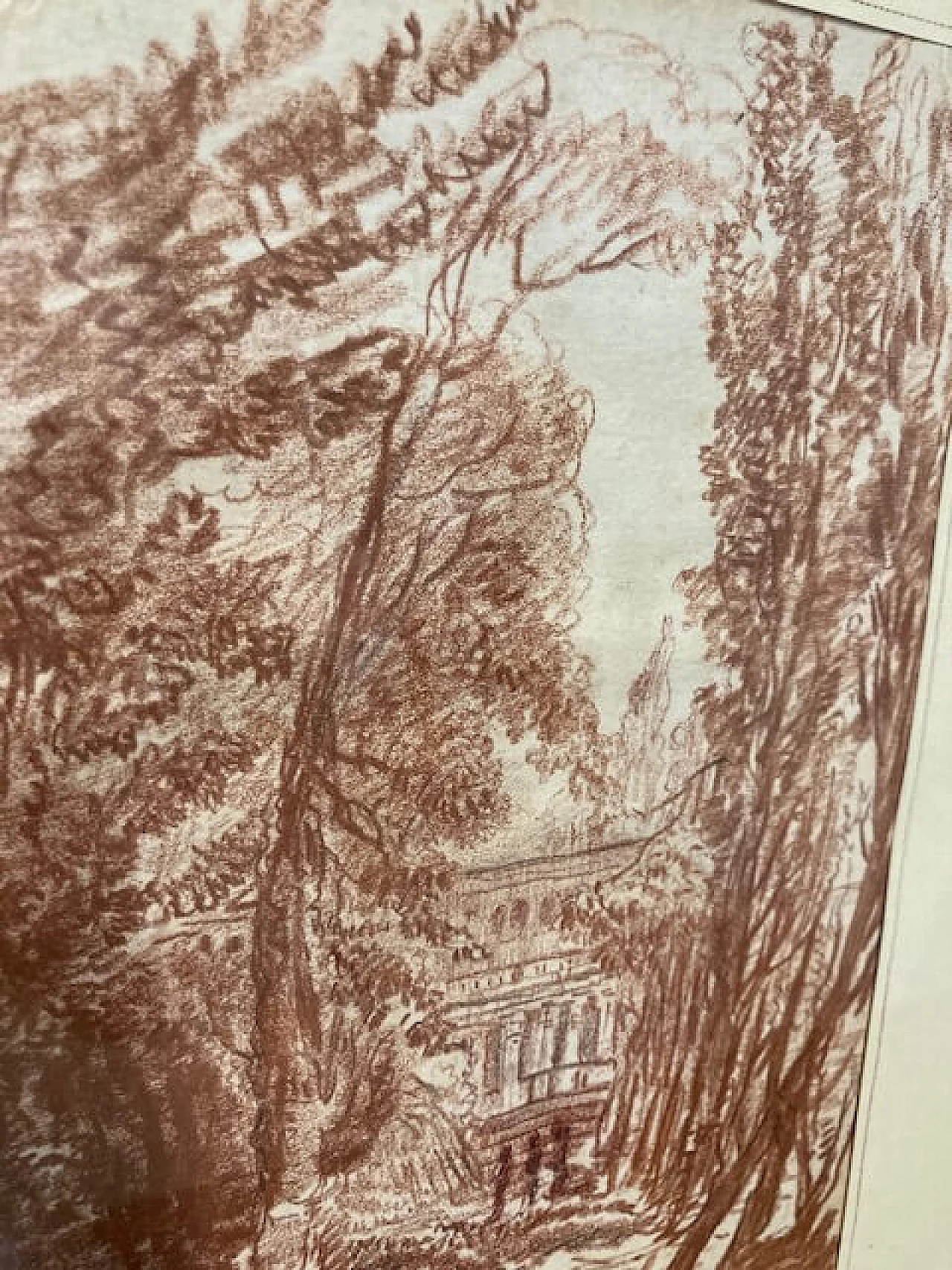 Disegno a matita sanguigna di paesaggio, metà '800 9