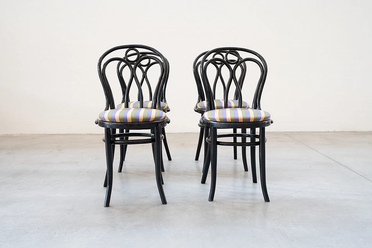 4 black Thonet chairs with fabric seat, 1950s 1374056