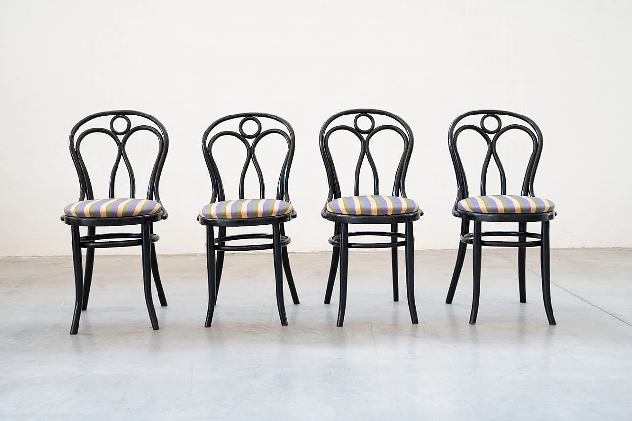 4 black Thonet chairs with fabric seat, 1950s 1374057