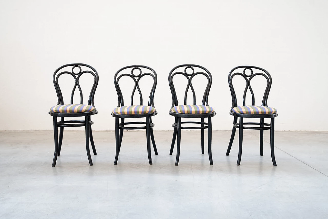 4 black Thonet chairs with fabric seat, 1950s 1374058