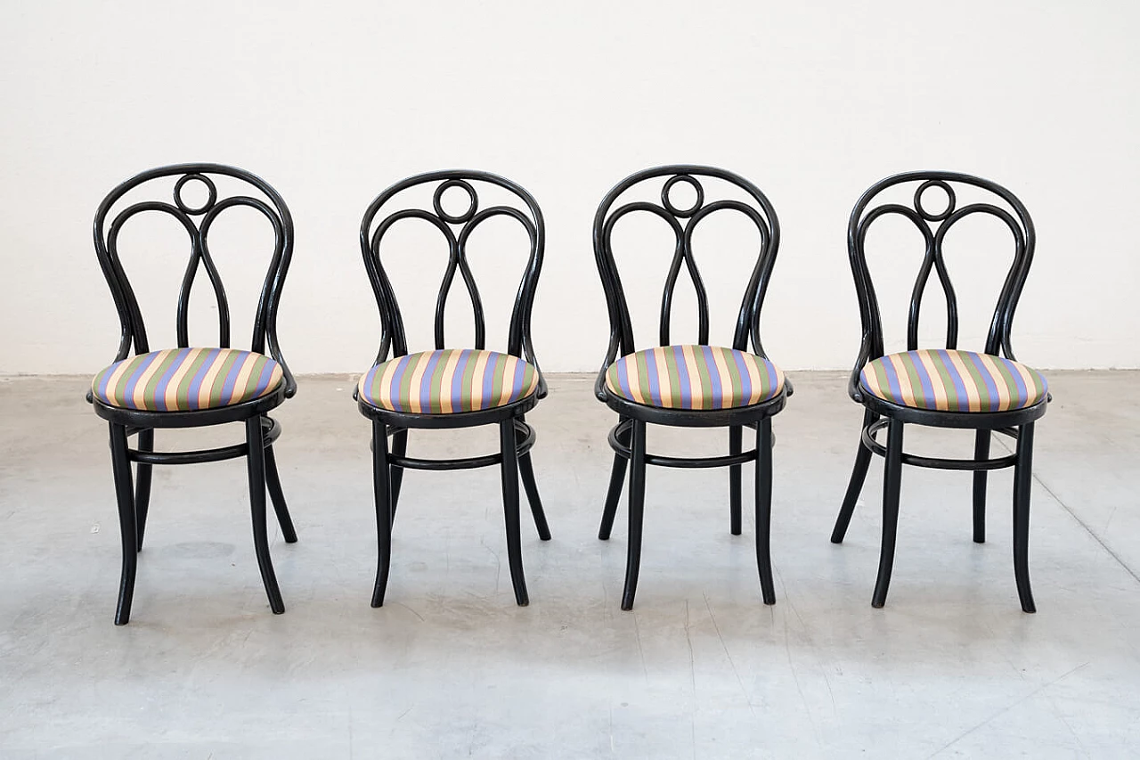 4 black Thonet chairs with fabric seat, 1950s 1374059