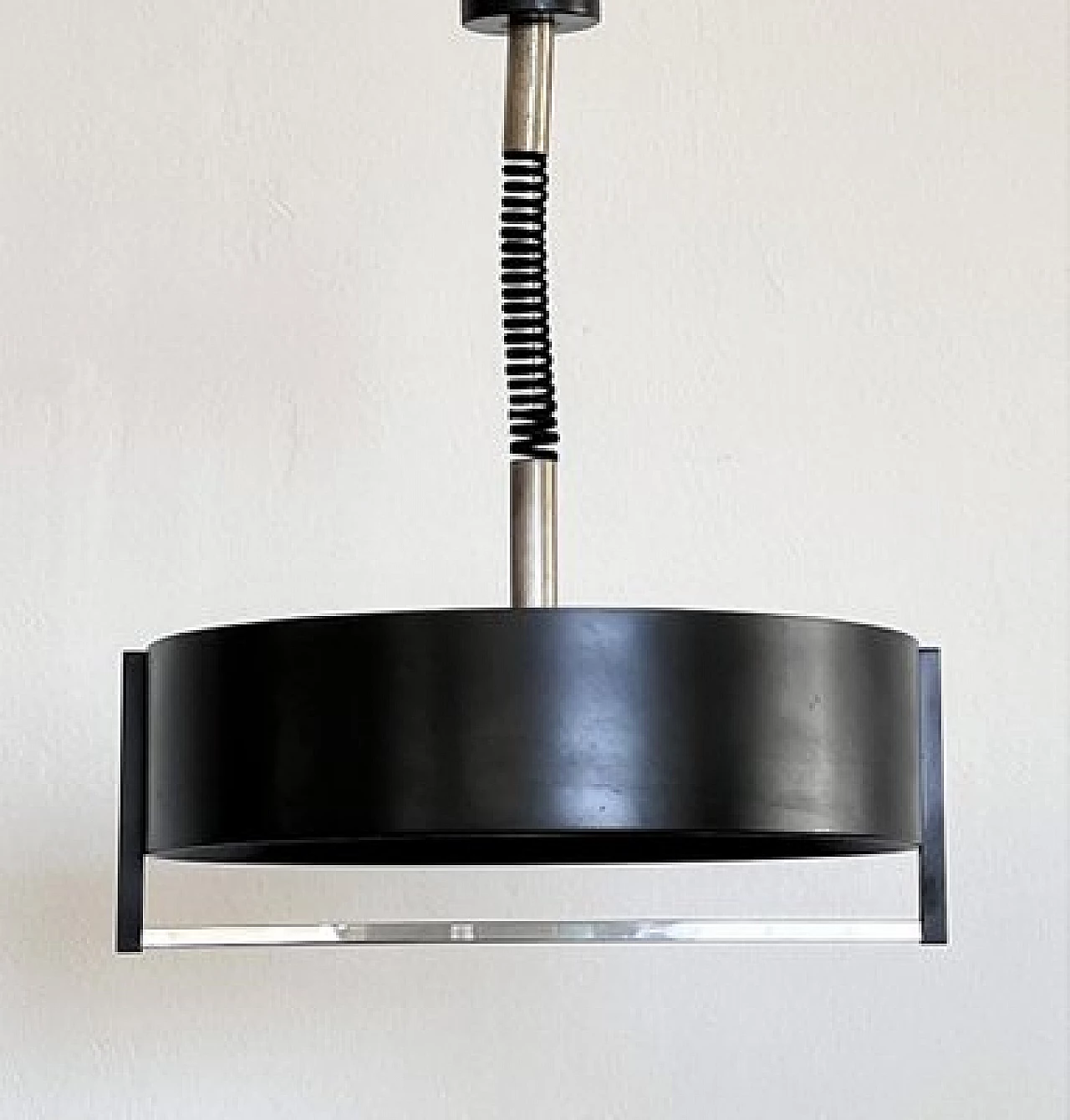 Lampadario in metallo verniciato nero in stile Stilnovo, anni '50 3