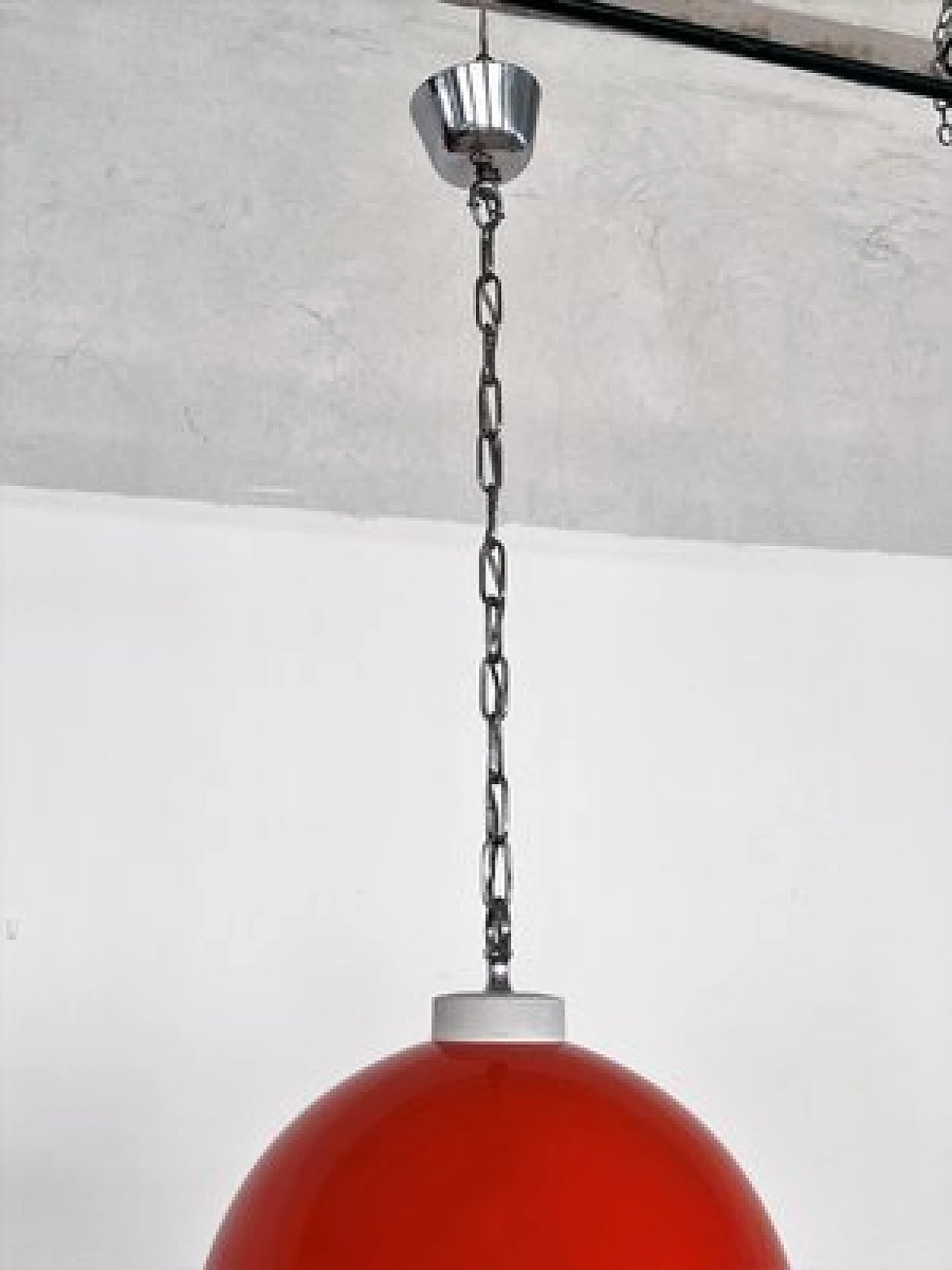 Space Age red metal chandelier with glass spheres, 1980s 3