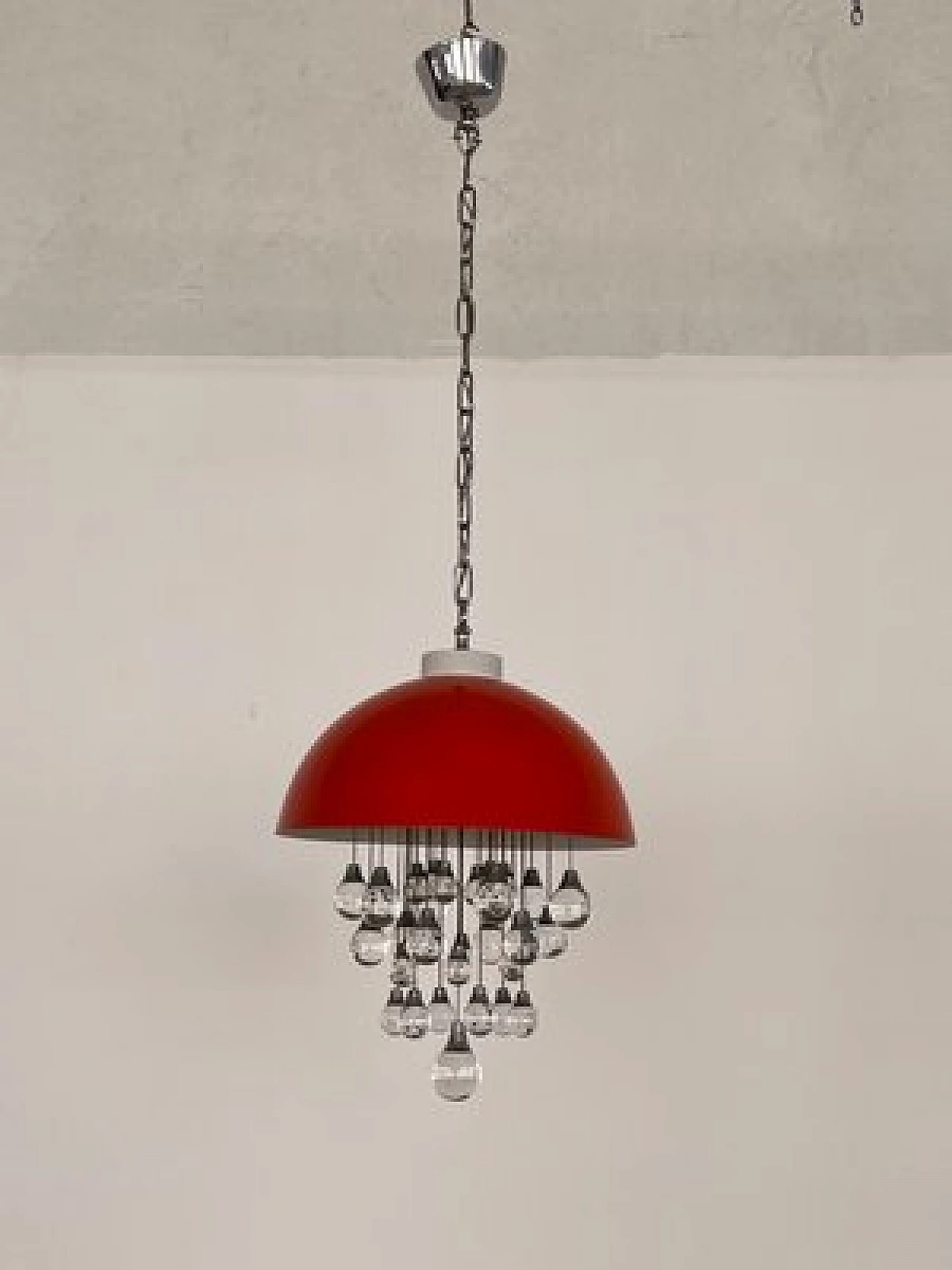 Space Age red metal chandelier with glass spheres, 1980s 7