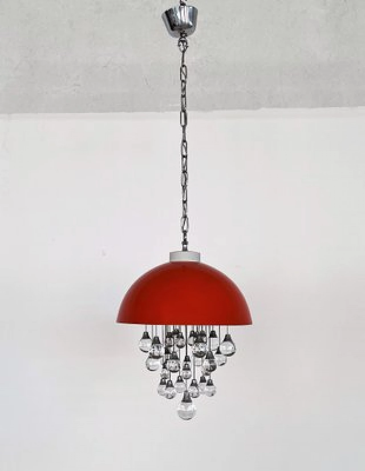 Space Age red metal chandelier with glass spheres, 1980s 8