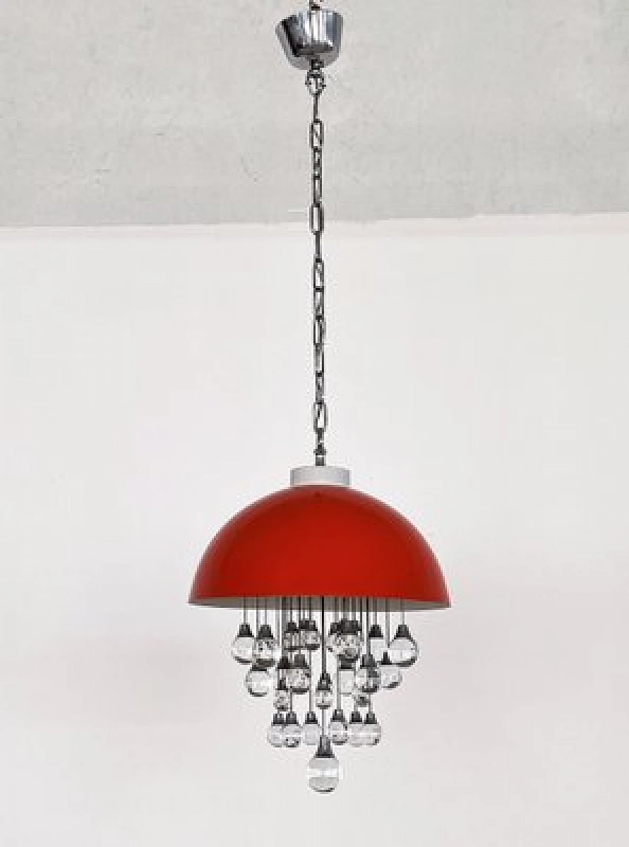 Space Age red metal chandelier with glass spheres, 1980s 9