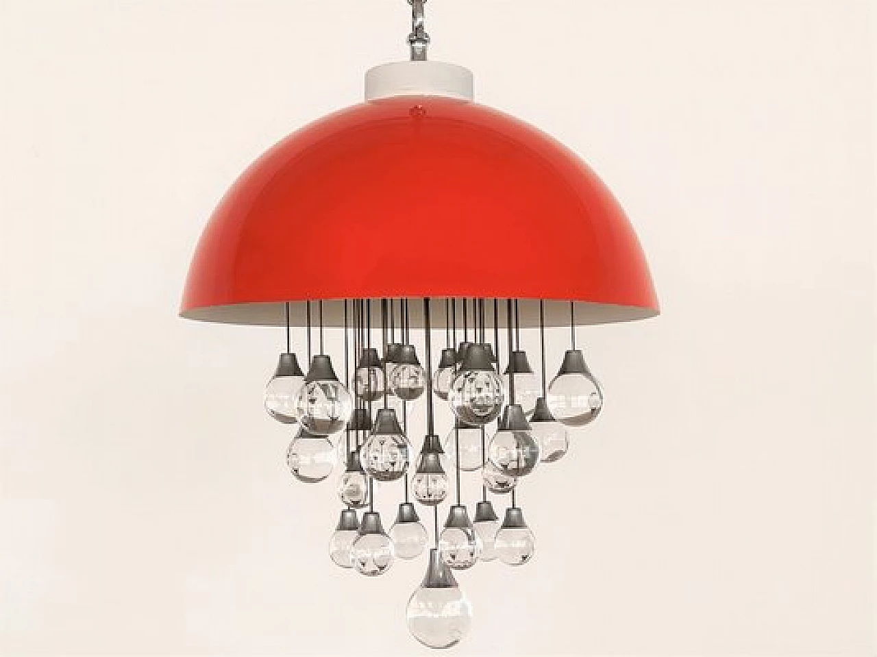 Space Age red metal chandelier with glass spheres, 1980s 10