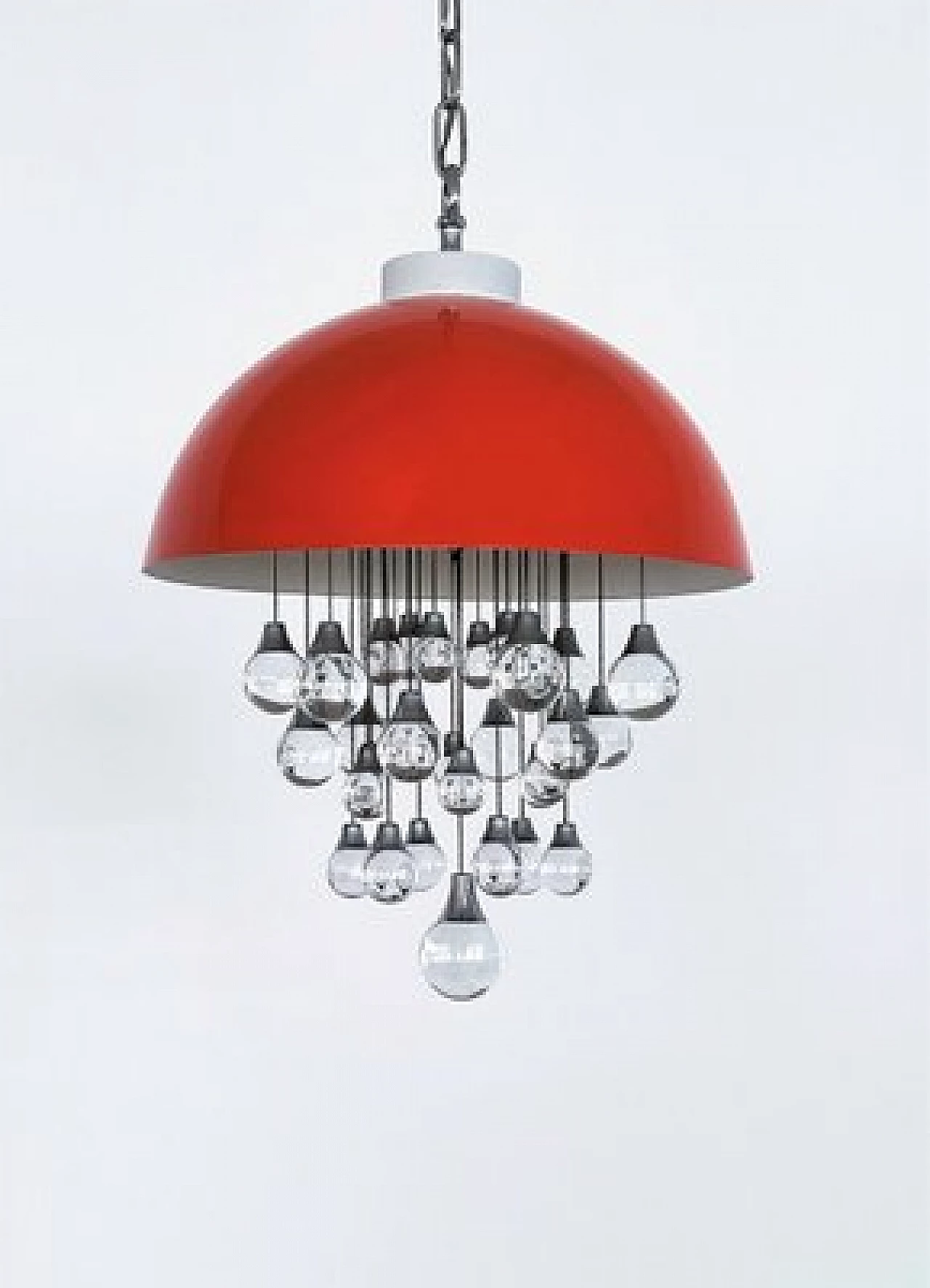 Space Age red metal chandelier with glass spheres, 1980s 13