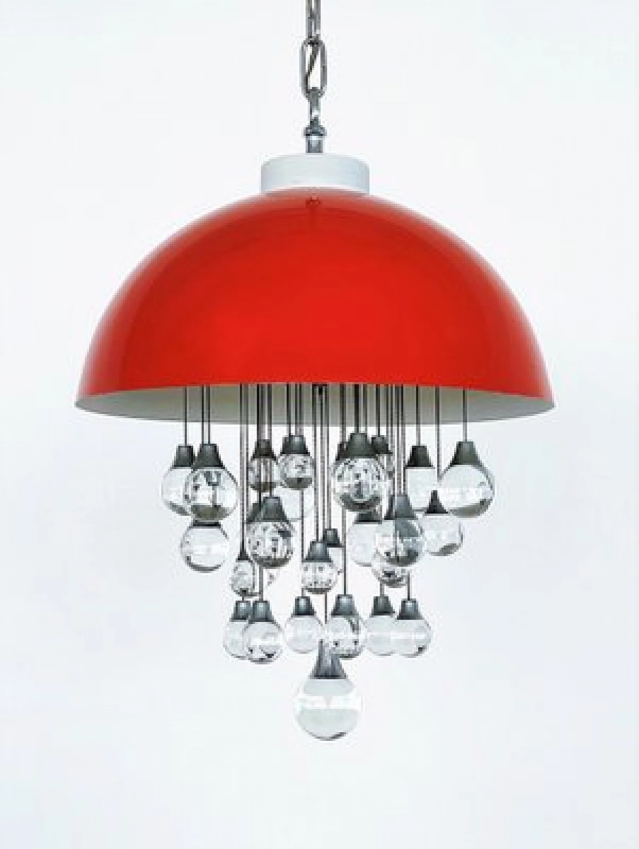 Space Age red metal chandelier with glass spheres, 1980s 15