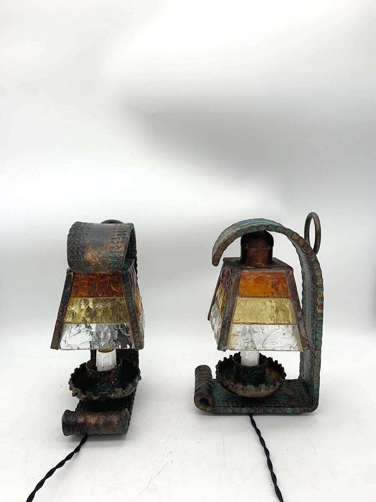 Pair of glass and wrought iron table lamps by Longobard, 1970s 4