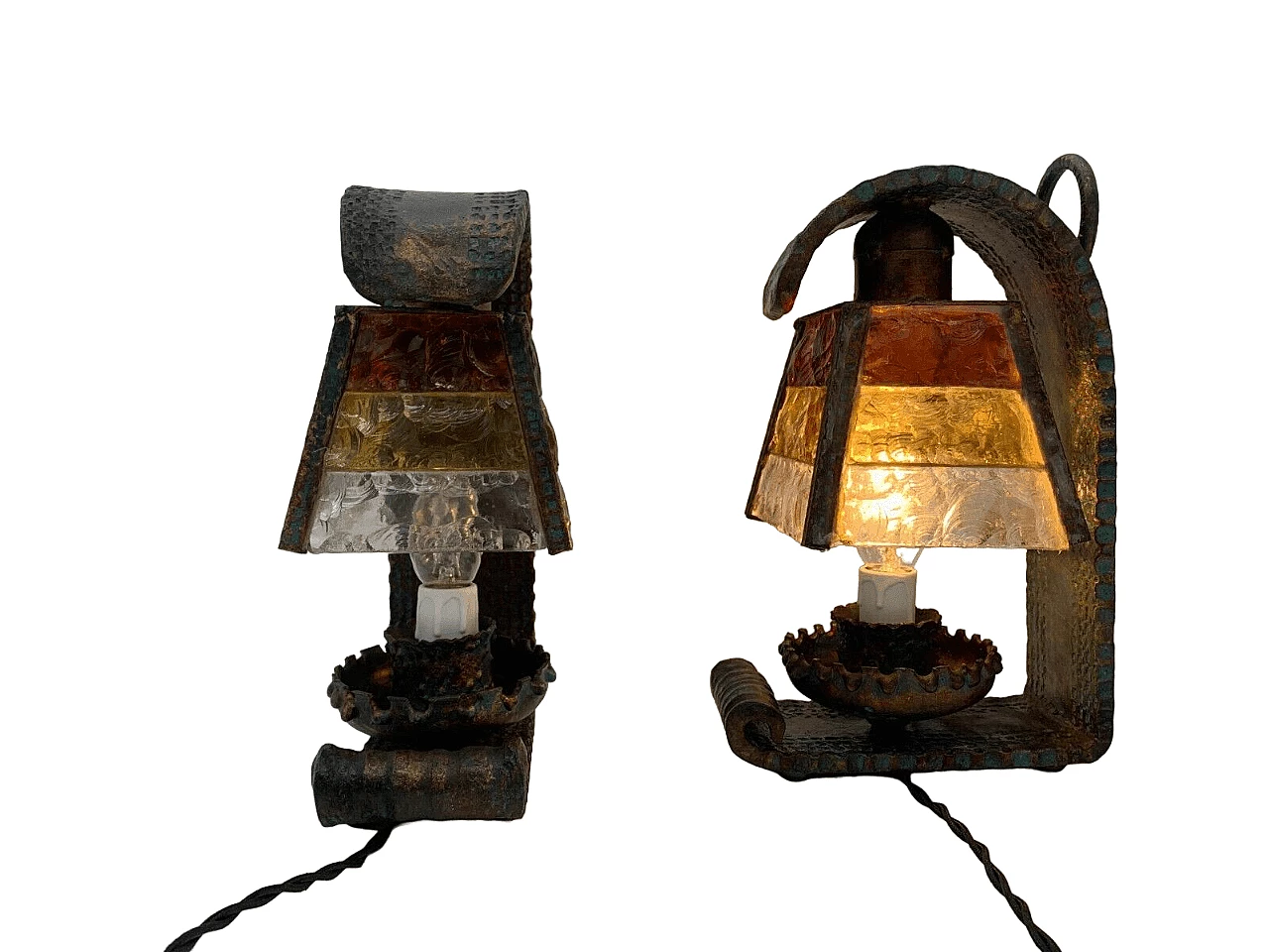 Pair of glass and wrought iron table lamps by Longobard, 1970s 6