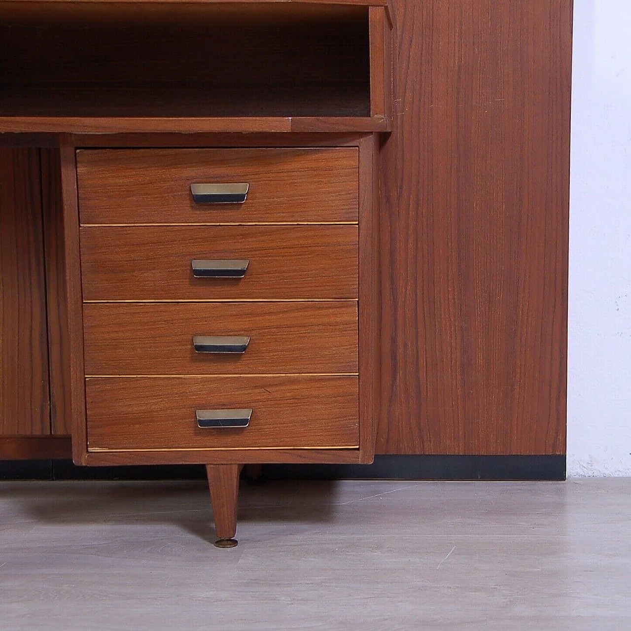 Wood wall-mounted bookcase with desk, 1950s 2