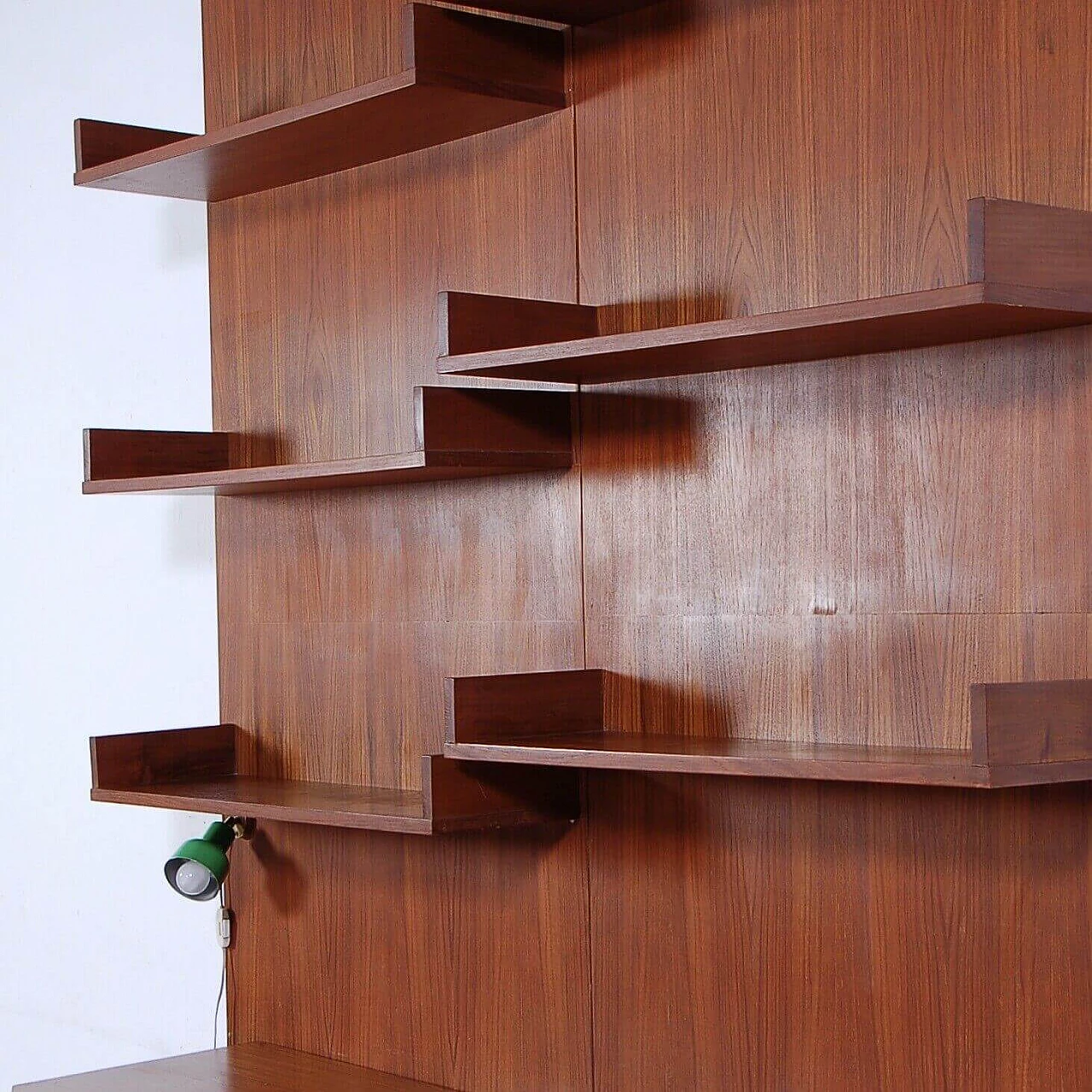 Wood wall-mounted bookcase with desk, 1950s 3