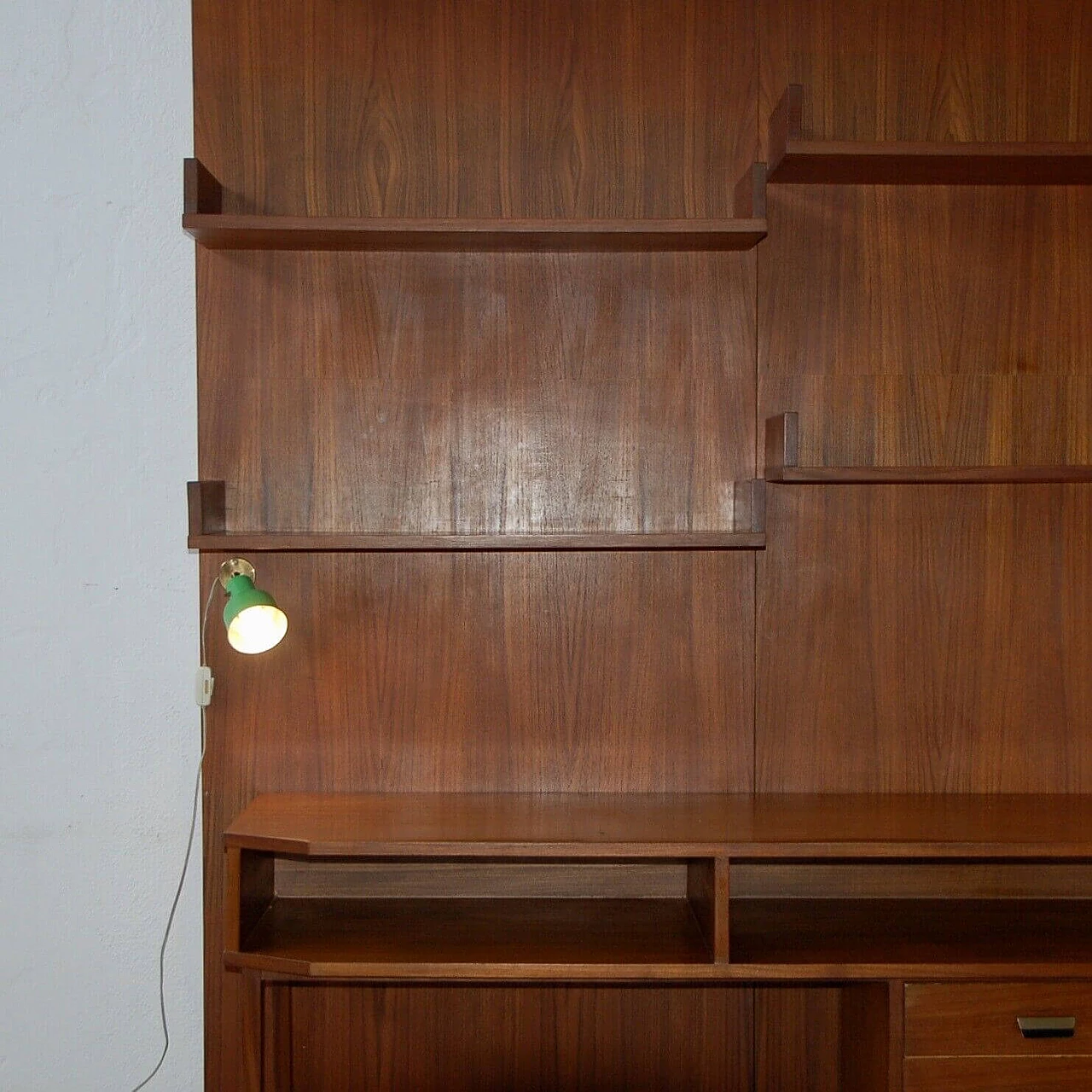 Wood wall-mounted bookcase with desk, 1950s 5