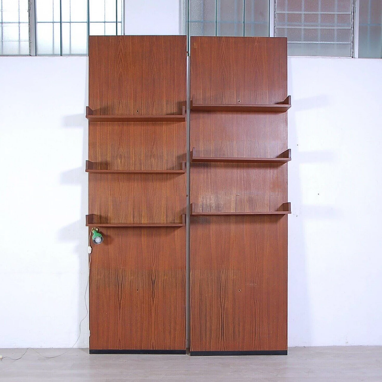 Wood wall-mounted bookcase with desk, 1950s 6