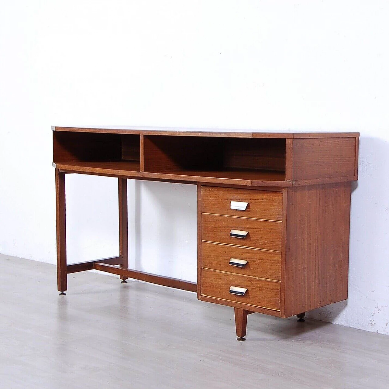 Wood wall-mounted bookcase with desk, 1950s 10