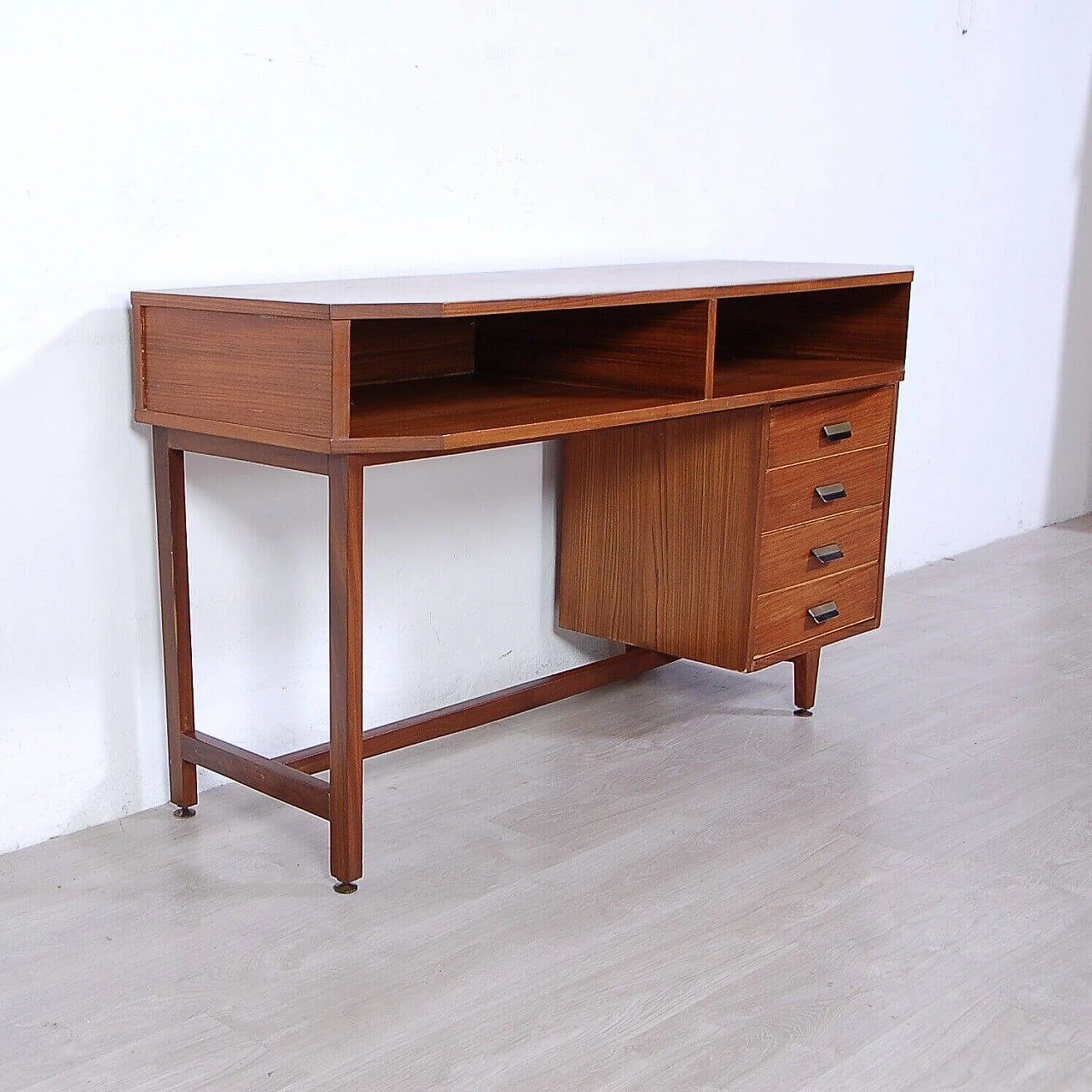 Wood wall-mounted bookcase with desk, 1950s 11