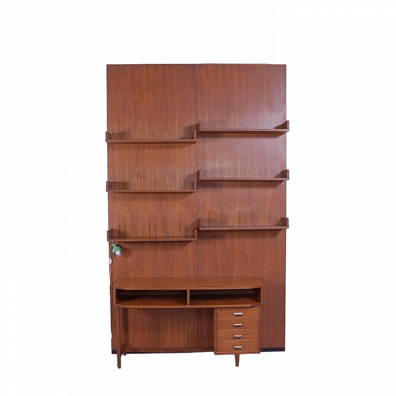 Wood wall-mounted bookcase with desk, 1950s 17