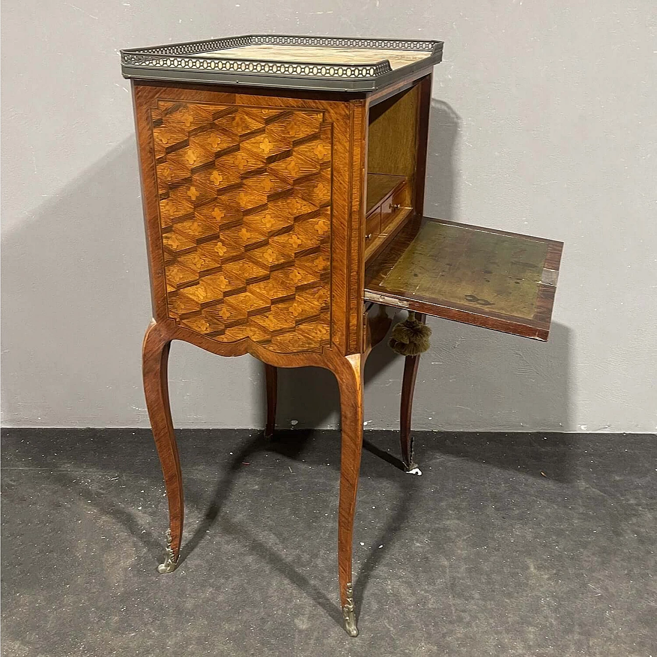 Louis XVI style inlaid wood secrétaire with marble top, 19th century 2