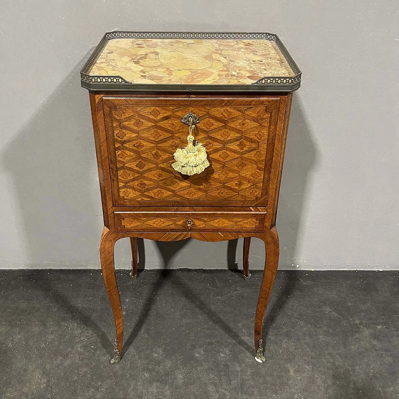 Louis XVI style inlaid wood secrétaire with marble top, 19th century 3