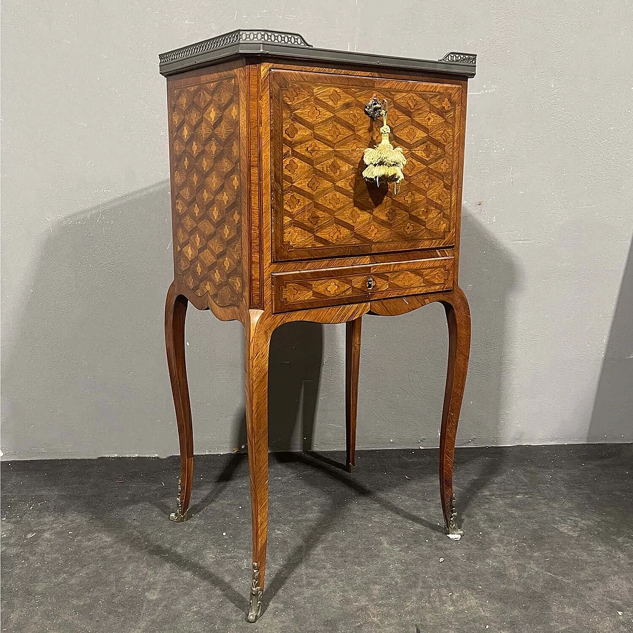 Louis XVI style inlaid wood secrétaire with marble top, 19th century 6