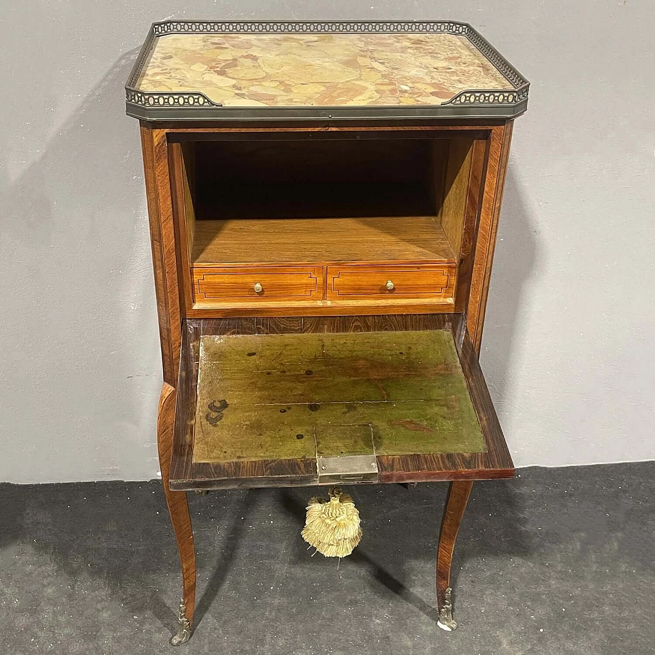 Louis XVI style inlaid wood secrétaire with marble top, 19th century 7