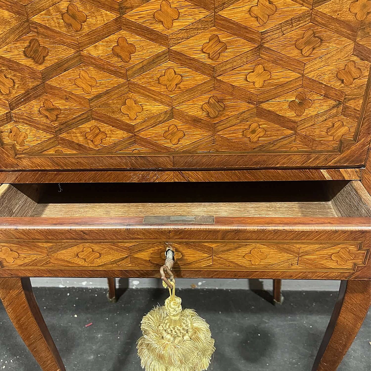 Louis XVI style inlaid wood secrétaire with marble top, 19th century 8