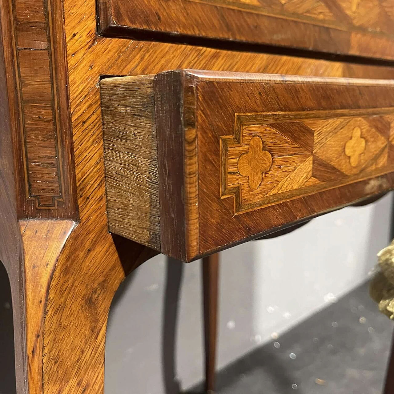 Louis XVI style inlaid wood secrétaire with marble top, 19th century 9