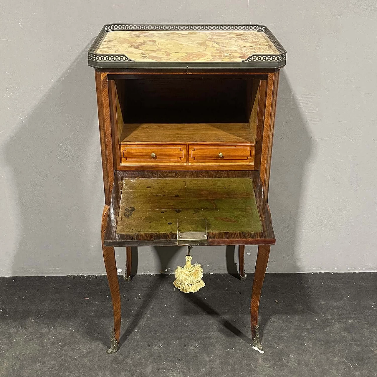 Louis XVI style inlaid wood secrétaire with marble top, 19th century 10