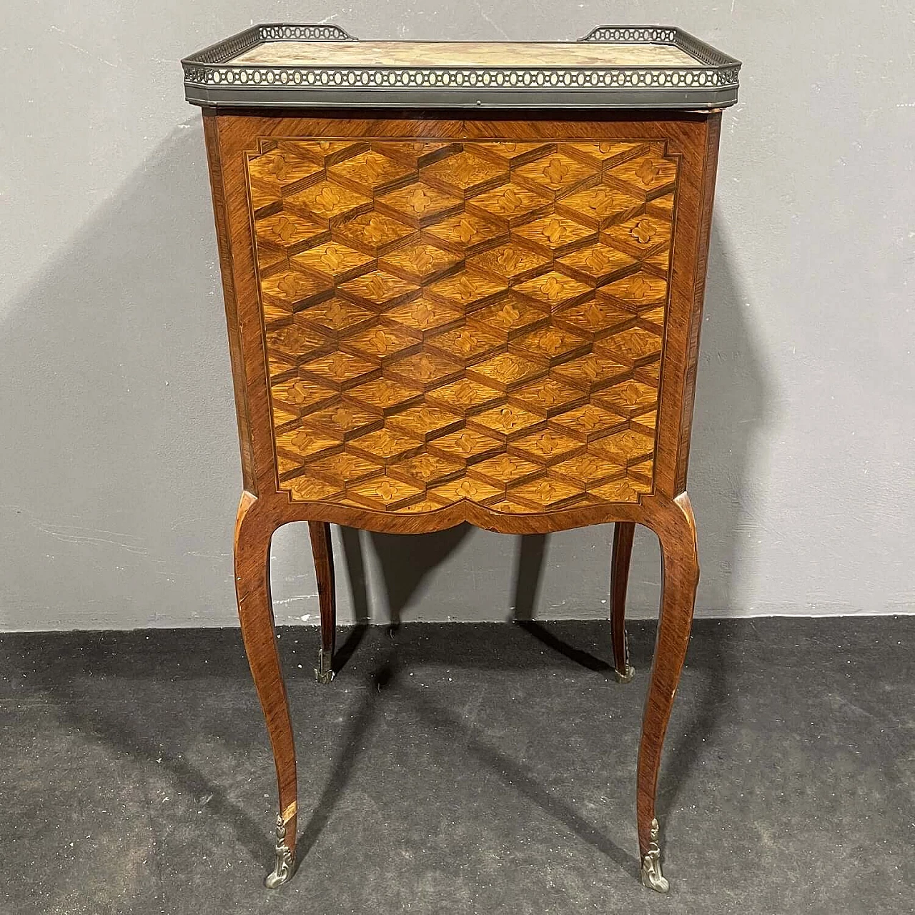 Louis XVI style inlaid wood secrétaire with marble top, 19th century 11