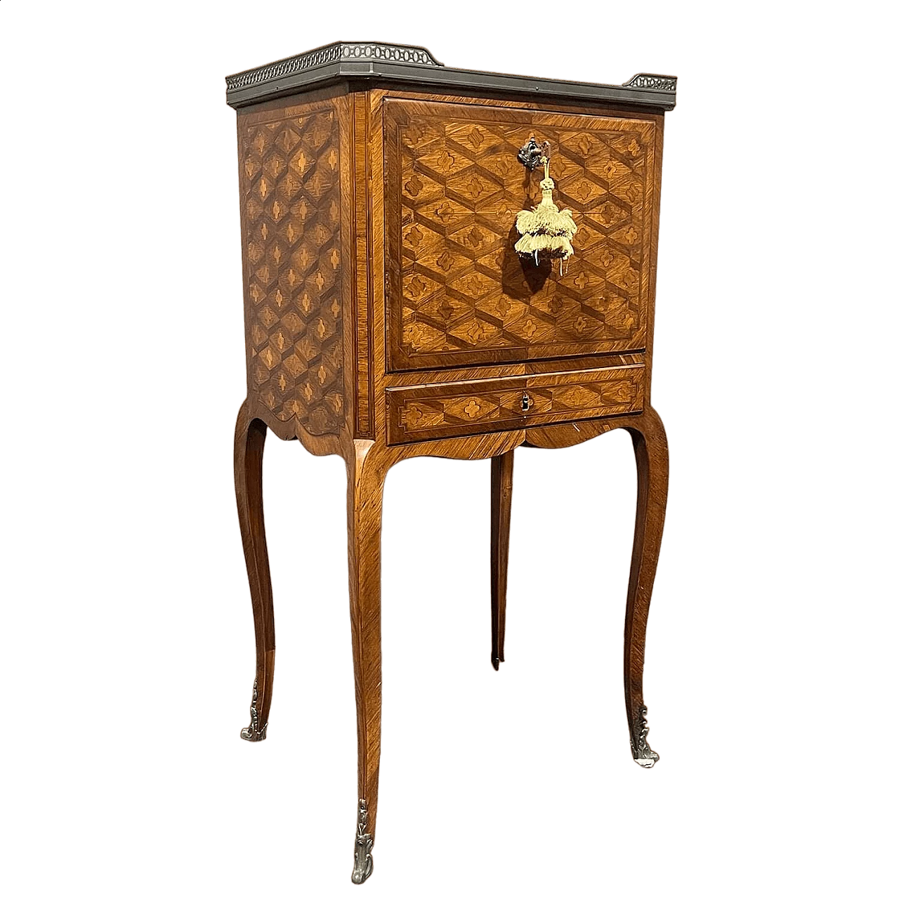 Louis XVI style inlaid wood secrétaire with marble top, 19th century 12