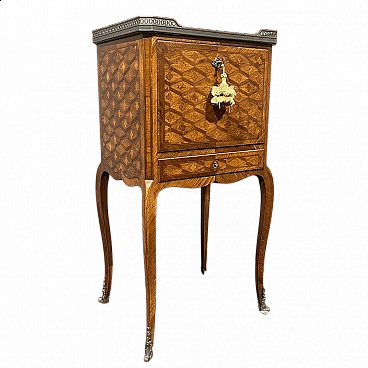 Louis XVI style inlaid wood secrétaire with marble top, 19th century