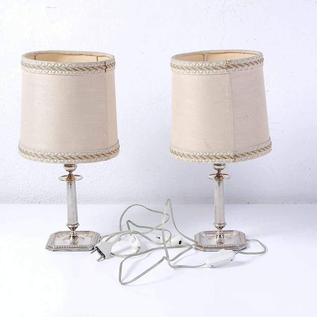 Pair of silver table lamps with fabric lampshade 3