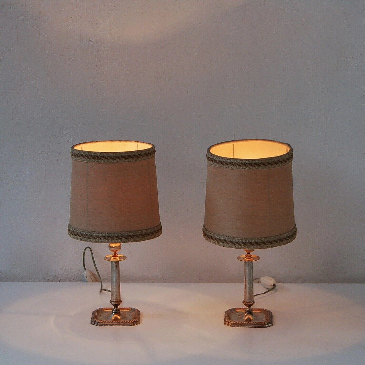 Pair of silver table lamps with fabric lampshade 4