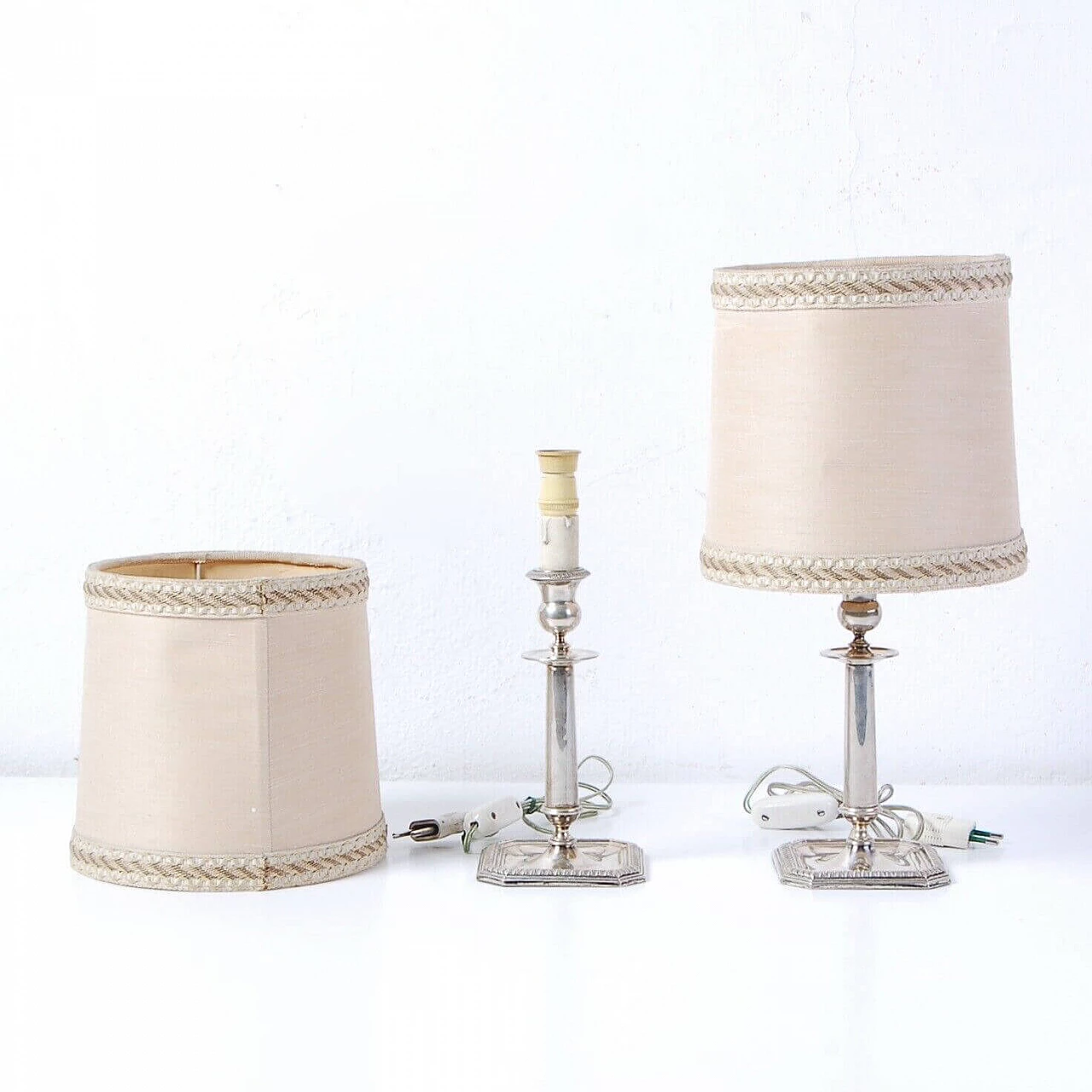 Pair of silver table lamps with fabric lampshade 11