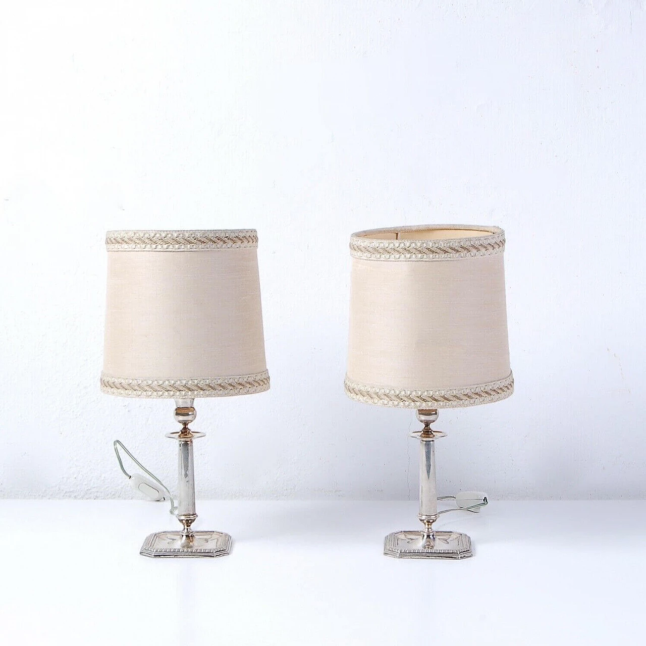 Pair of silver table lamps with fabric lampshade 12