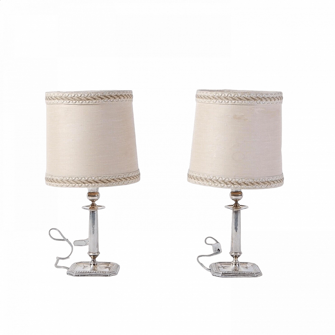 Pair of silver table lamps with fabric lampshade 13