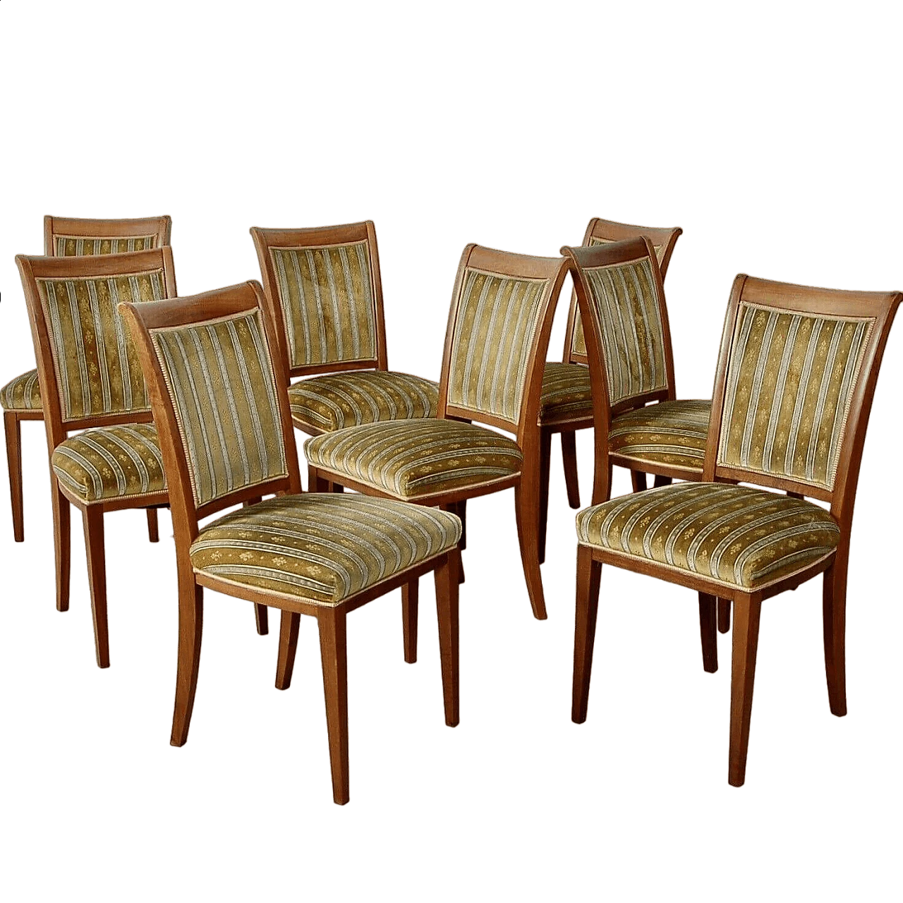 8 Art Deco chairs in wood and velvet, 1940s 16