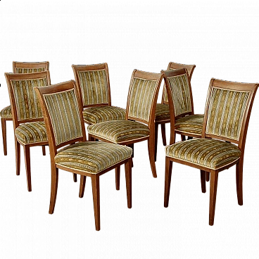 8 Art Deco chairs in wood and velvet, 1940s