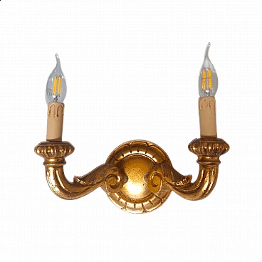 Two-light gilded wood wall lamp, 2000s