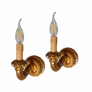 Pair of gilded wood wall lights, 2000s