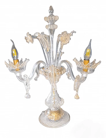Lampada da tavolo a tre luci in vetro di Murano, cristallo e oro, anni '90
