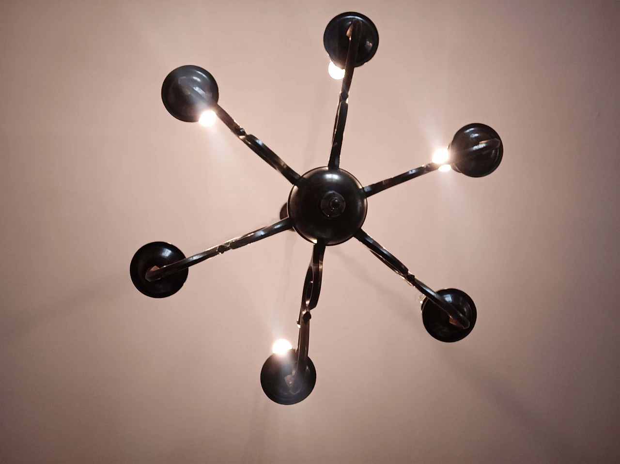 Six-light bronze chandelier, 1950s 5