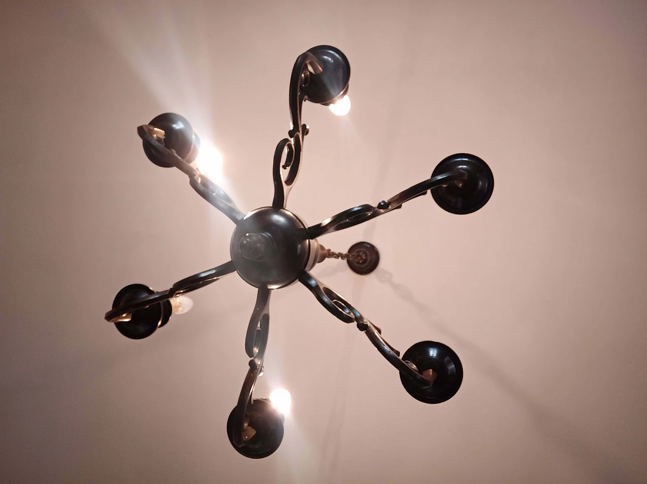 Six-light bronze chandelier, 1950s 6