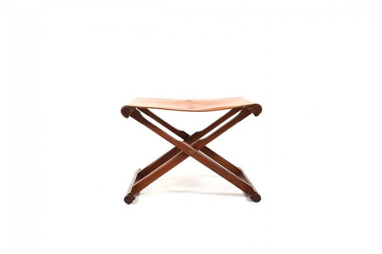 Danish teak and leather folding stool, 1960s 2