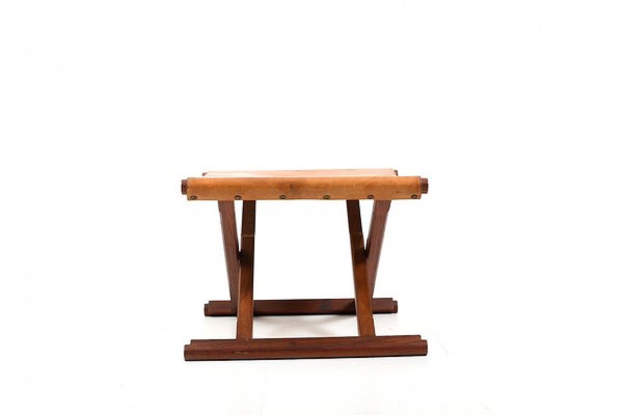 Danish teak and leather folding stool, 1960s 3