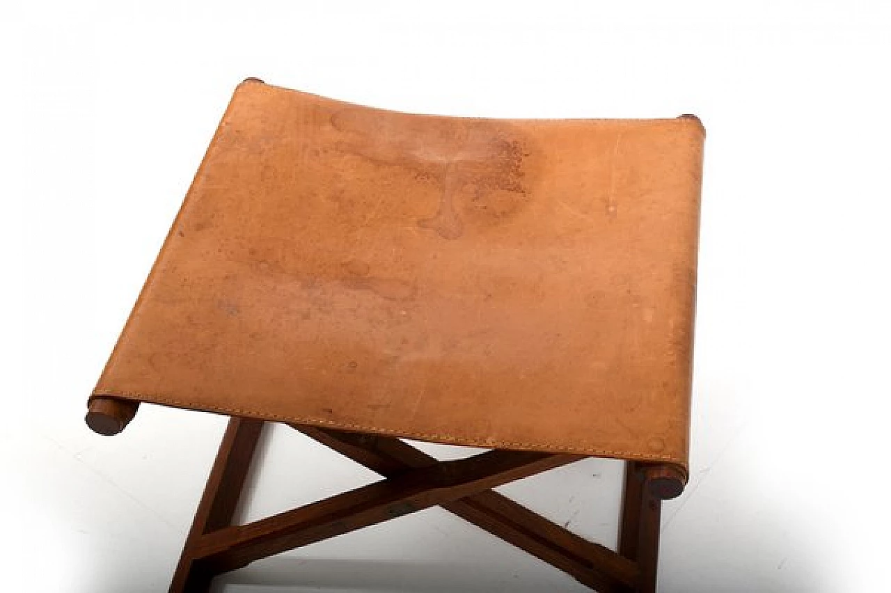 Danish teak and leather folding stool, 1960s 6