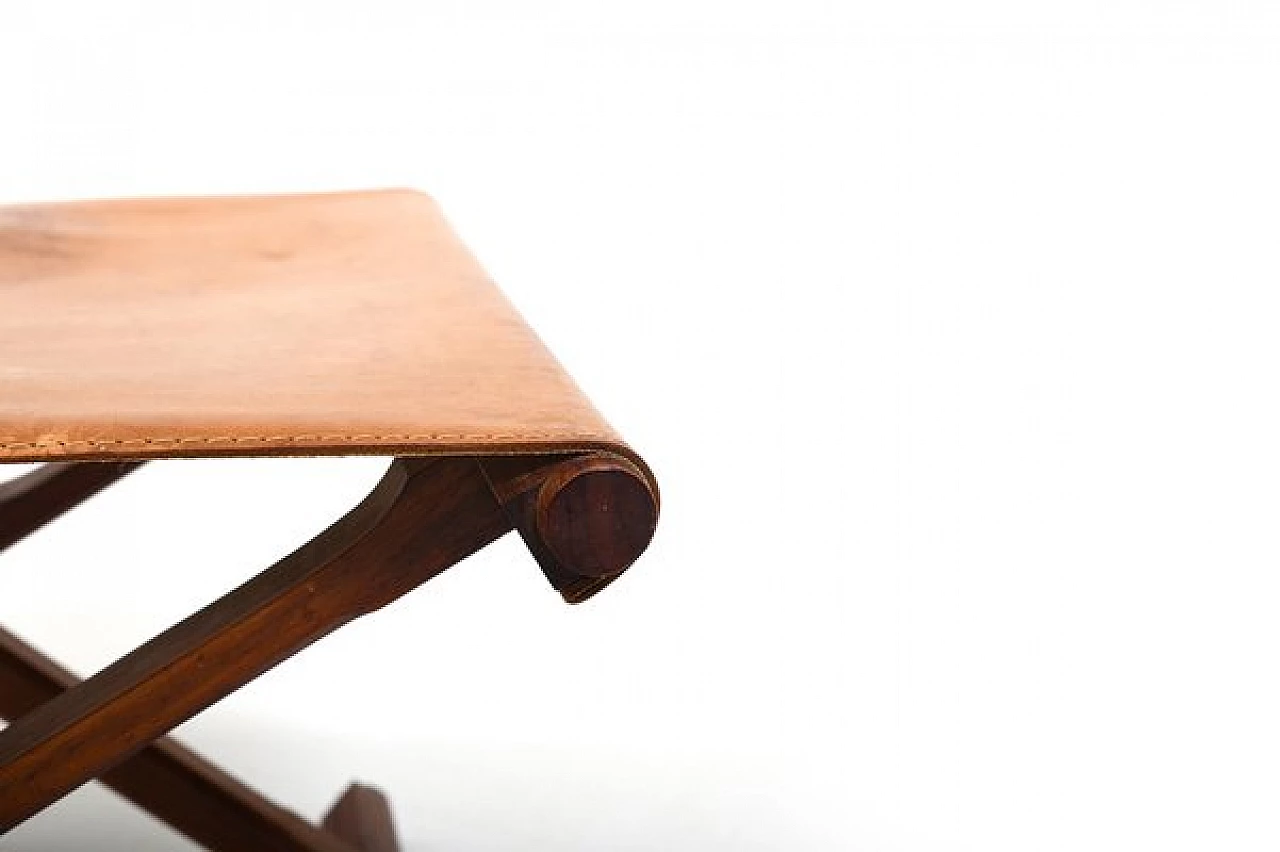 Danish teak and leather folding stool, 1960s 7