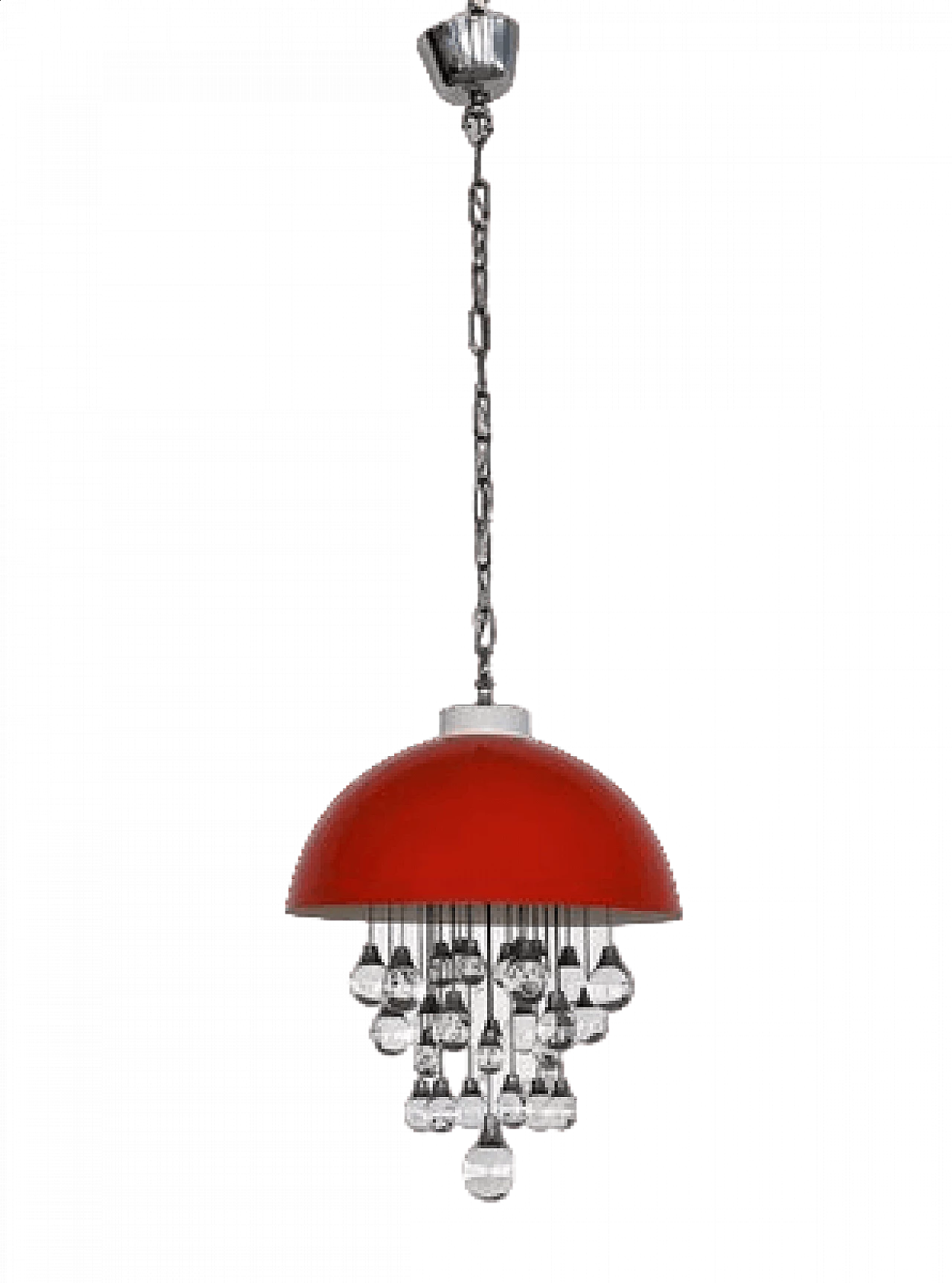 Space Age red metal chandelier with glass spheres, 1980s 16